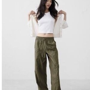 Banana Republic Wide Leg MidRise Cargo Utility Pants Small Green Cotton Lyocell